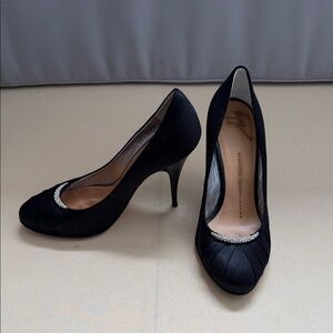 Giuseppe Zanotti Black Satin Heels with Silver Accents